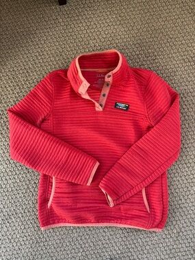 L.L.Bean Coral Ribbed Quarter-Snap Pullover